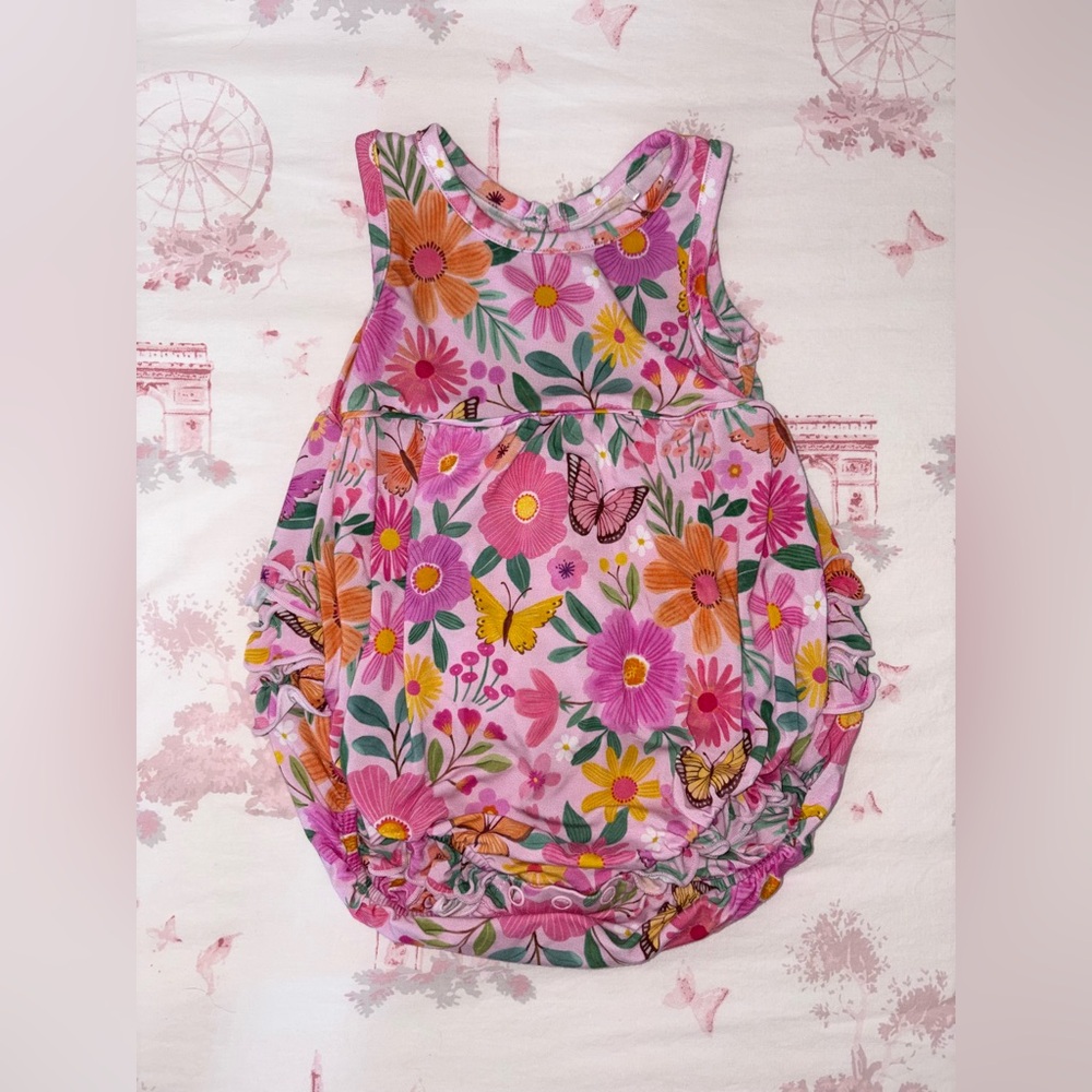 VGUC Little Sleepies Butterfly Blooms Bubble Romper (6-12 months)